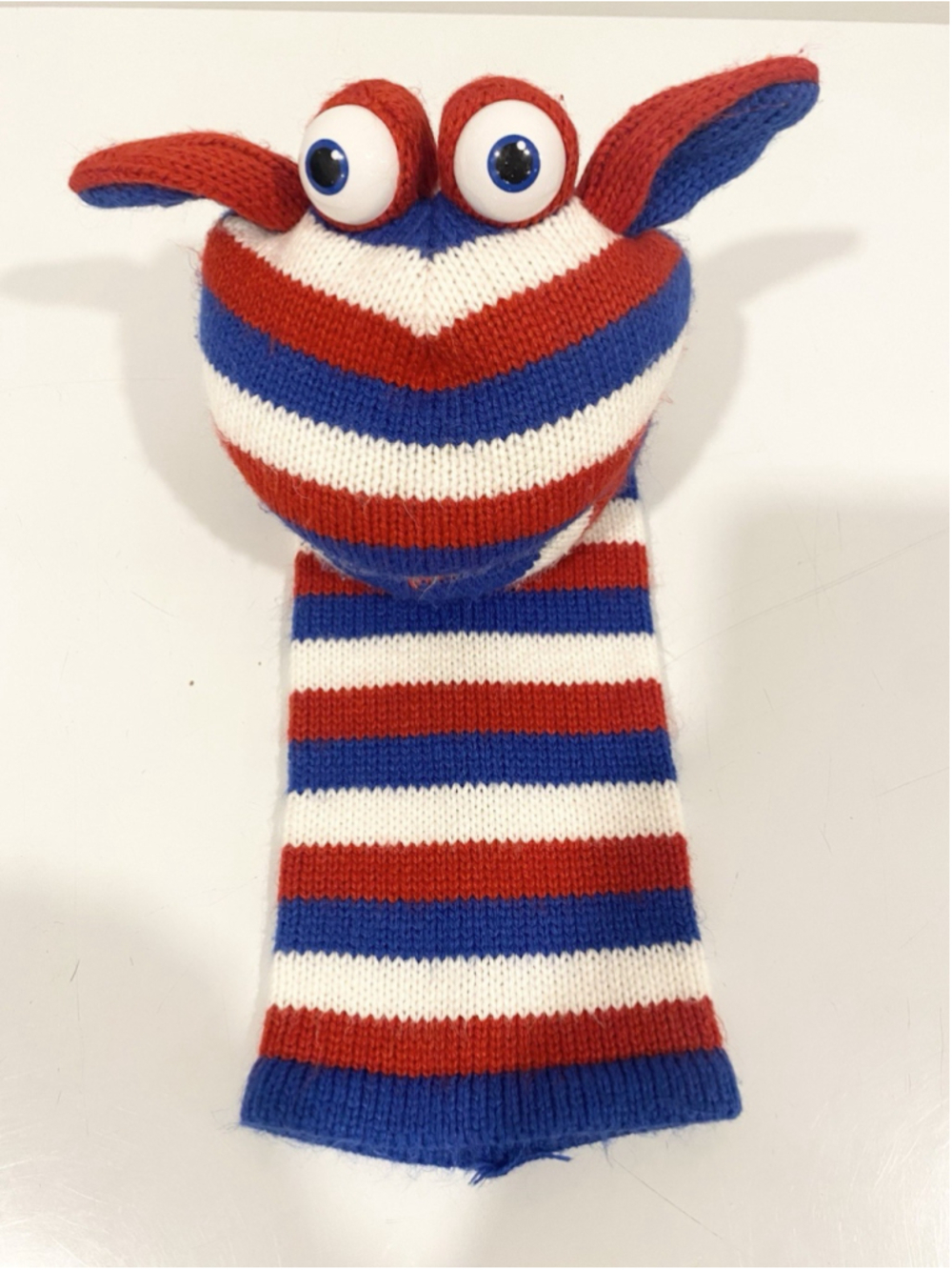 The Puppet Company Knitted Monster Hand Puppet Red White Blue 14” UK